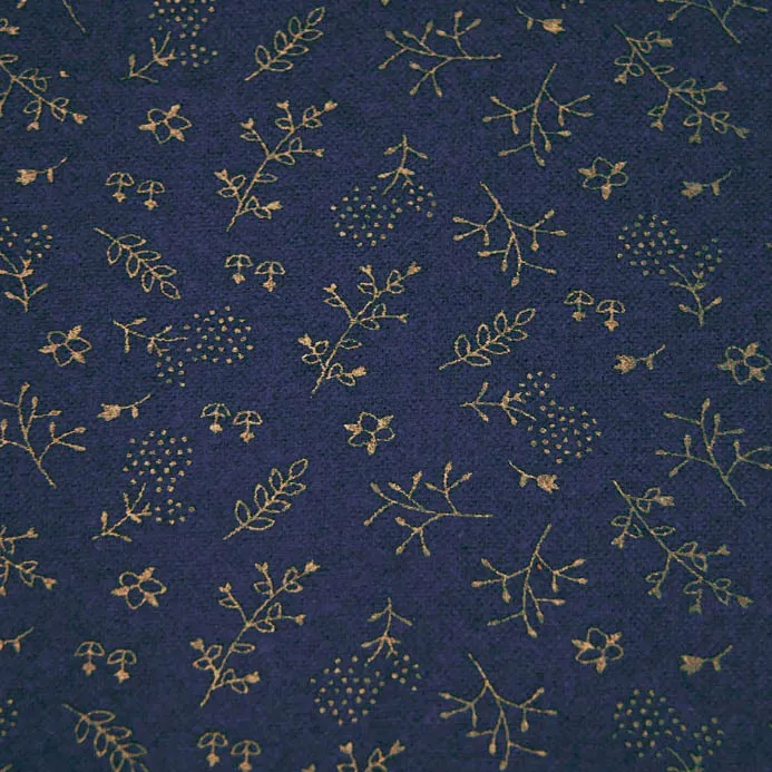 Flanel blauw met gouden blaadjes - Katia